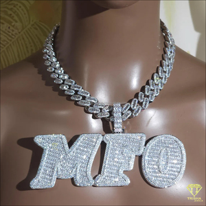 Collar con colgante de letra personalizado 'MFO' con diamantes de moissanita, estilo cubano, joyería hip hop para hombres y mujeres - Product Image 6