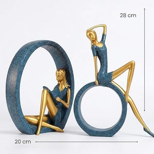 Escultura Abstracta de Mujer, Figura Decorativa con Círculos Dorados y Azules para Mesa - Product Image 5
