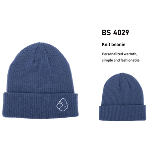 Blue Knit Beanie Hat with Embroidered Logo Unisex Adult <b>Winter</b> <b>Cap</b> Solid Color Casual Style 56-58CM Head Circumference Beanie - Product Image 5