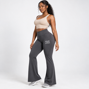 Seamless Flared Yoga Pants Seamless Construction Yoga <b>Trousers</b> <b>Stretch</b> Knit Yoga Training OEM Custom <b>Women's</b> Activewear Factory - Product Image 5