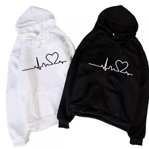 Sudadera con Capucha para Mujer, 100% Algodón, Tejido de Punto, Estampado de Latido de Corazón, Logotipo Frontal, Ropa Casual de Otoño, Colores Negro y Blanco - Product Image 1