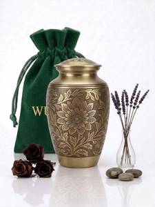 Brass Engraved Cremation Urn Adult <b>Memorial</b> Urn for Human Ashes Handcrafted Funeral Burial Urn - Product Image 4