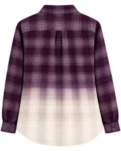 Camisa de Franela a Cuadros Morada Degradada Personalizada para Mujer, Manga Larga, Cierre de Botones, Estilo Casual, con Bolsillos Dobles en el Pecho - Product Image 2