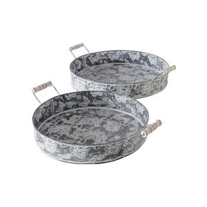 Bandeja galvanizada de metal de lujo con asas de lujo Decoración de mesa de fiesta interior y exterior Bandeja galvanizada para frutas y dulces - Product Image 1