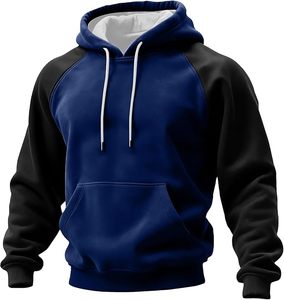 Sweat-shirt à capuche pour homme, manches raglan, tissu FRENCH TERRY, couleur unie, poche, style décontracté, tricoté, coupe classique, style automne - Product Image 4