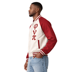 Veste polaire de baseball Phi Nu Pi Varsity, vêtements de fraternité grecque, style universitaire classique, chaleur premium, confort quotidien - Product Image 3