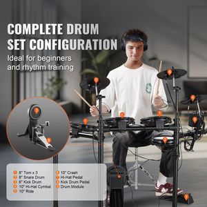 Set di Batteria Elettronica con 32 Drum Kit e 480 Suoni, Supporto USB MIDI, 8 Rullanti in Mesh Silenziosi per Jazz, Set di Batteria Elettronica Jazz da 32 Pezzi - Product Image 2