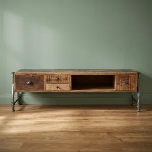 Mueble para TV de Madera Industrial con Base de Metal, Cajones de Almacenamiento y Estante Abierto para Sala de Estar - Product Image 4