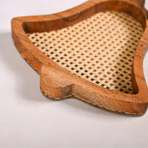 Curio Craft Wood Christmas Bell Serving <b>Platter</b> with Woven Base Classic Style Reusable for Party Snacks Model CC-WSP 26 - Product Image 3