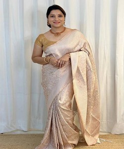 SAREE DE SEDA LICHI CON TRABAJO DE JACQUARD, MÁS VENDIDO, CON BLUSA SIN COSTURAR, PARA FIESTAS, PRECIO AL POR MAYOR, PRENDAS ÉTNICAS 84793 BLANCO - Product Image 1
