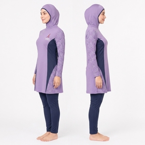Traje de Baño Burkini Modesto de 3 Piezas para Mujer, de Alta Calidad, Personalizable, con Corte Alto en la Parte Delantera, Espalda Descubierta, Estampado, Transpirable y de Secado Rápido - Product Image 5