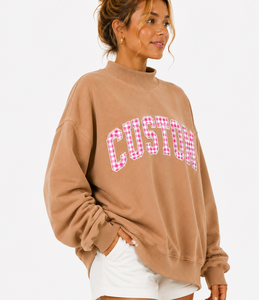OEM Custom <b>Women</b> Mock Neck Sweatshirt Greek Sorority TBSIGMA Chenille Patch Embroidery Heavyweight Cotton <b>Fleece</b> <b>Top</b> - Product Image 2