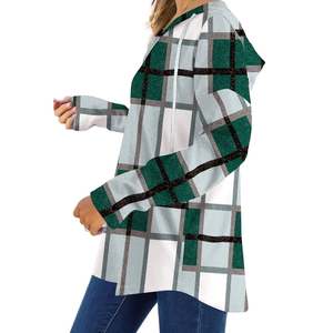 Women's Casual Green <b>White</b> Gray Plaid Checkered Long Sleeve Hoodie Pullover <b>Sweatshirt</b> with Drawstring Hood Soft Comfortable - Product Image 3