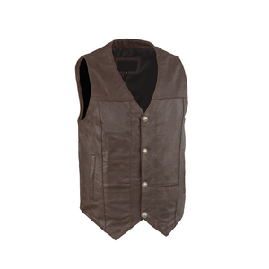 Gilet de motard personnalisé en cuir véritable respirant pour homme, sans manches, avec poches, 100 % polyester, service OEM - Product Image 1