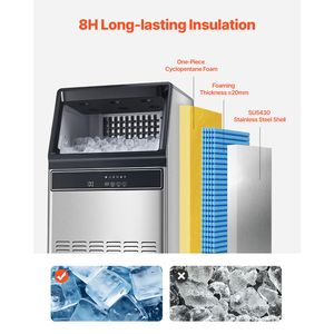 Attrezzatura di Refrigerazione per Cucine Commerciali, Macchina per Ghiaccio Indipendente da 160 libbre/24H, 55 Cubetti di Ghiaccio in 15 Minuti, Ampio Contenitore da 33 libbre - Product Image 5