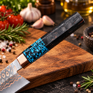 Cuchillo de Chef Personalizado Sa Mai de Acero de Damasco con Mango de Resina Turquesa, Hecho a Mano, Profesional, Black Smith 1987, 8 Pulgadas - Product Image 3
