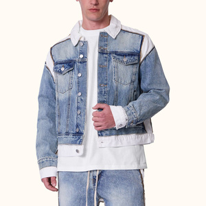 New Design Multi Pockets Loose <b>Denim</b> <b>Jackets</b> <b>Men</b> Stitching Fashion Button up <b>Jackets</b> Street Trendy Outerwear - Product Image 1