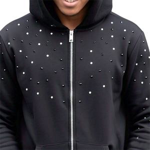 Ropa de calle sudaderas con capucha personalizadas para hombre Zip up French Terry Rhinestone Logo Heavy Oversized Vintage Hoodies Acid Wash sudaderas con capucha para hombre - Product Image 2