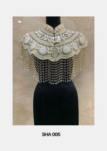 Luxury Velvet Embroidered Short Shoulder <b>Cape</b> with Sequins Bead Fringe Single Button Closure for Bridal Evening Wear Costume - Product Image 5