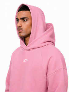 Sudadera con capucha doble extragrande rosa de forro polar grueso para hombre, con logo personalizado, estilo pullover, para otoño e invierno, venta al por mayor, ropa urbana, OEM - Product Image 2