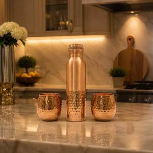 Ayurvedic Copper Drinking Set with Bottle and <b>Glasses</b> for Daily Wellness Routine - Product Image 1