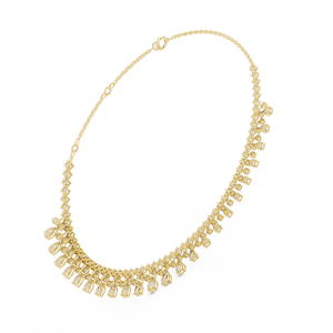 Yellow Gold Pear & Round Lab Grown Diamond Fringe Drop <b>Necklace</b> for Women | Elegant Bridal Wedding <b>Statement</b> Jewelry - Product Image 3