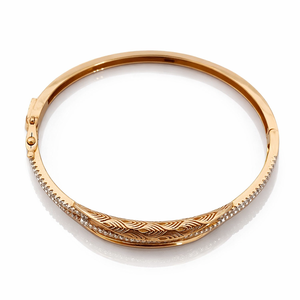 18ct Rose Gold Diamond Accent <b>Bangle</b> <b>Bracelet</b> for Women Twisted Textured Design Fine Jewelry Wedding Party Gift - Product Image 2