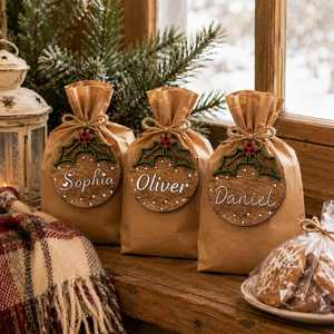 Ornement de Noël en bois personnalisé, décor de fête rustique circulaire, gravé avec le nom Sophia, motif cœur, à suspendre au mur - Product Image 4