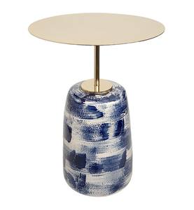 Trending White Marble Hot Selling Blue Ceramic Brass Side <b>Table</b> Luxury Modern Accent Sofa End <b>Table</b> Living Room Decor - Product Image 1