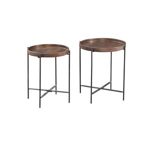 Set 2 eleganti legno moderno metallo accento tavoli marrone mobili laterali per soggiorno camera da letto ufficio funzionale decorazioni per la casa - Product Image 6