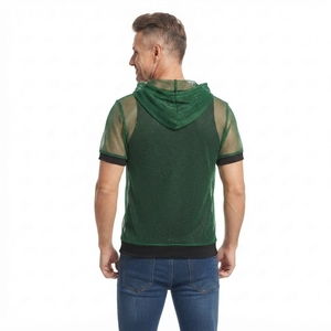 Sweat à capuche en maille pour homme, manches courtes, transparent, coupe classique, sans doublure - Product Image 4