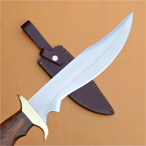 Cuchillo Bowie hecho a mano de acero D2: mango de madera y funda de cuero - Product Image 2