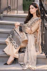 Salwar Kameez de Algodón Beige Bordado para Mujer, Estilo Tradicional Étnico de India y Pakistán, Largo hasta el Suelo, Corte Regular, para Bodas - Product Image 5