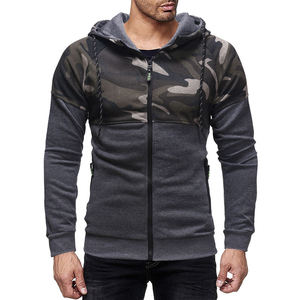 Sudadera con capucha ajustada de camuflaje con cremallera, estilo casual urbano, con contraste de color, mezcla de algodón, logotipo personalizado para hombre - Product Image 1