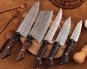 Ensemble de couteaux de cuisine en acier Damas de haute qualité et durables, 5 pièces, manche en bois, lames droites, couteaux de chef, lame polie, ambidextres - Product Image 4