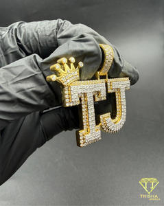 Custom Initial Crown Pendant <b>Iced</b> <b>Out</b> Moissanite Diamond Hip Hop Necklace Gold Bling <b>Chain</b> Gift - Product Image 5