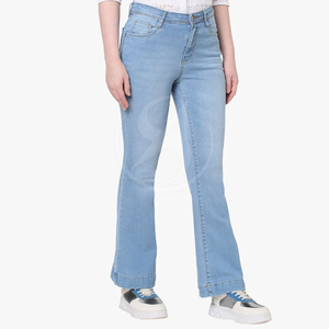 Women's Mid Waist Straight Canvas Denim <b>Jeans</b> <b>Elastic</b> Waist Breathable Eco-Friendly Summer Casual Custom Design Wholesale Pants - Product Image 3