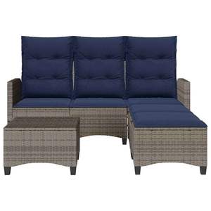 Conjunto de sofás de jardín con forma de L, ratán PE gris, cojines azul marino, muebles de patio - Product Image 4