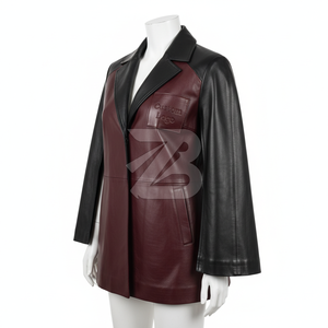Women Genuine Leather Cape Sleeve Jacket Custom Logo OEM ODM Wholesale Color Block Fashion <b>Coat</b> Women's Jackets - Product Image 3