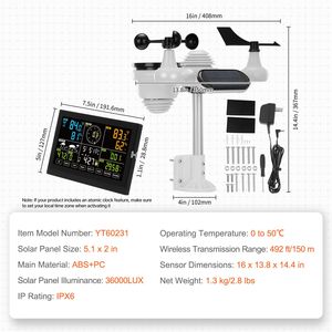 Stazione Meteo Digitale Wireless con Display a Colori da 7,5 Pollici, Sistema di Monitoraggio Temperatura Interna ed Esterna, Umidità e Velocità del Vento - Product Image 6