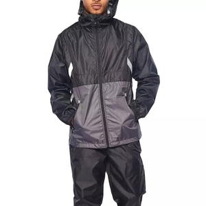 Custom Made Unisex Streetwear Hooded Windbreaker <b>Set</b> Nylon <b>Two</b> <b>Piece</b> Rain Tracksuit with Pockets - Product Image 1