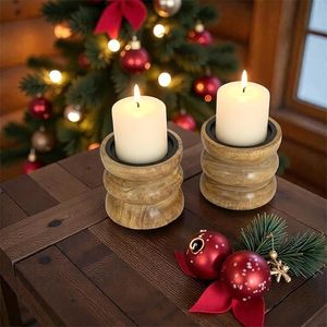 Handcrafted Wooden <b>Tea</b> <b>Light</b> Candle Holder Set Rustic Round Decorative Candle Stand Home Decor - Product Image 5