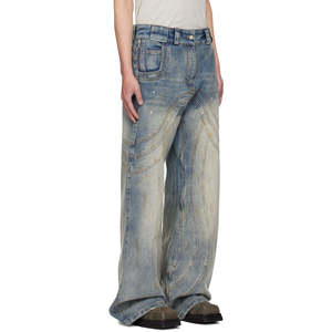 Jean large pour homme en denim foncé, coupe décontractée, taille haute, fermeture boutonnée, style streetwear, en coton tissé pour l'automne - Product Image 4
