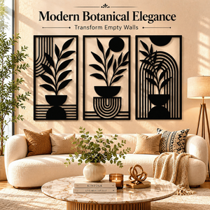 Conjunto de 3 Piezas de Arte Mural Botánico Moderno en Madera, Diseño Geométrico de Hojas Cortadas con Láser, Decoración para Colgar en la Pared, para Hogar, Oficina, Decoración de Interiores - Product Image 4