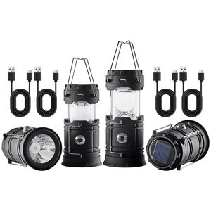 Set di 4 Lanterne LED Solari Ricaricabili USB per Campeggio, Pieghevoli e Portatili, Luce Duratura per Uso Esterno - Product Image 1