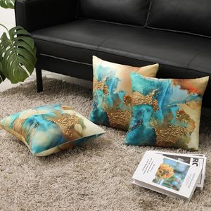 Turquoise Gold 18x18 Inch Modern Decorative Cushion Covers Set of 4 Teal Gold <b>Throw</b> <b>Pillow</b> Cases - Product Image 2