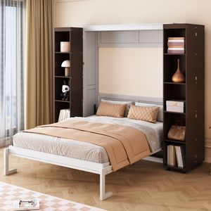 Cama plegable Espresso Queen con puertas de almacenamiento, concepto de cama empotrada en la pared - Product Image 2