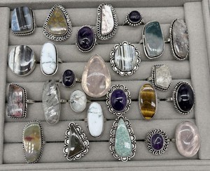 Wholesale <b>Silver</b> Plated Assorted Gemstone <b>Rings</b> <b>Adjustable</b> Natural Stone Fashion Statement <b>Rings</b> for Women Bulk Jewelry Supplier - Product Image 2