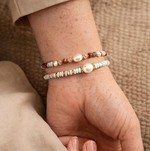 Multicolor Gemstone Pearl Bracelet Dainty Beaded Stacking Jewelry 925 Sterling Silver 14K Gold Plated - Product Image 5