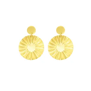 Round disc earring brass jewelry 18K gold plated waterproof earrings handmade fashion stud wholesale bulk lot suppliers